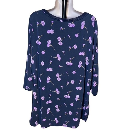 Lands End Womens Soft Floral Blouse Plus Size 3x Scoop Neck Blue u - Picture 3 of 5
